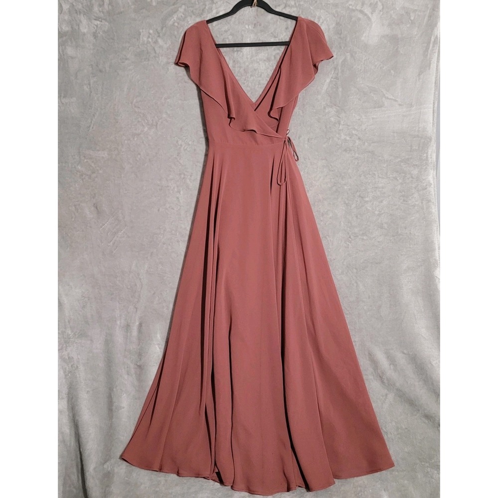 Jenny Yoo Collection SZ 4 Dusty Rose Faye Flutter Sleeve Maxi Wrap Dress/Gown - Picture 3 of 10